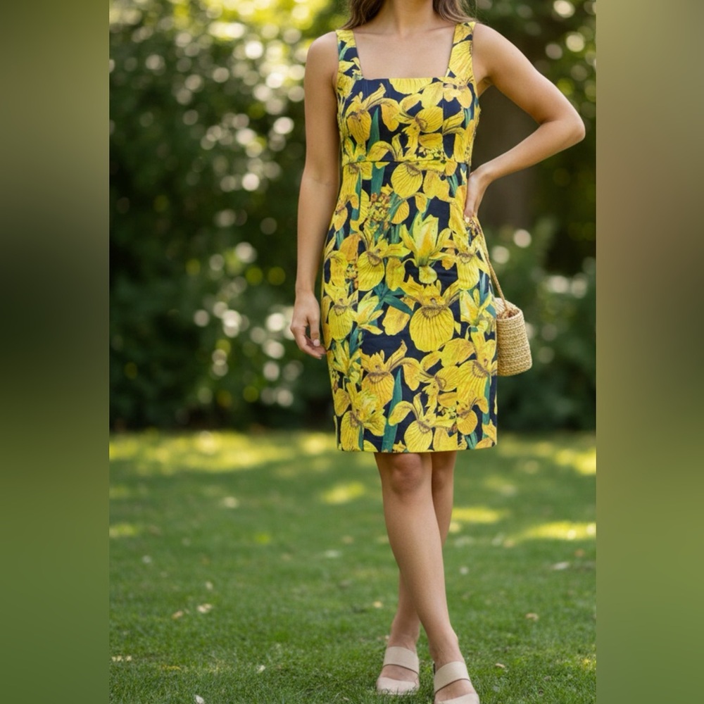 Alice + Olivia Bodycon Floral Yellow fitted Corsage Mini dress size 4 (small)